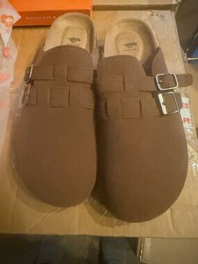 Rocket Dog Brown Suede-Look Buckle Clog Mules